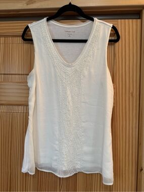 Coldwater Creek Women's White Sleeveless Beaded V-Neck Top